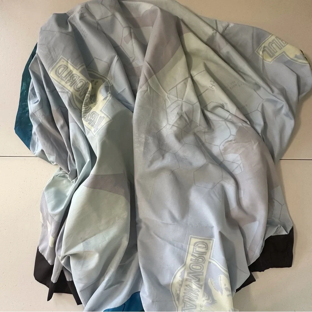 Lot of 2 Jurassic World curtains w/‎ ties approx 64”x39.5” blue yellow green